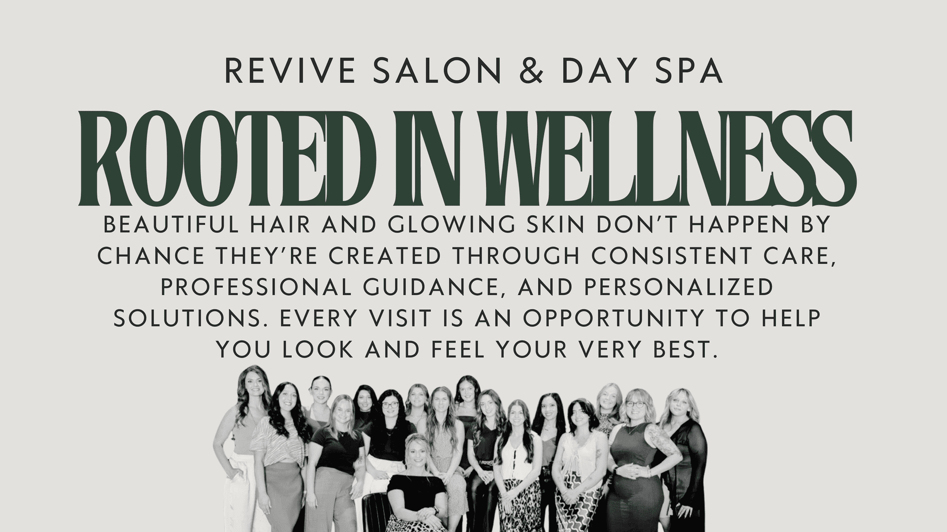 Revive Salon & Day Spa: Group photo promoting wellness and personalized beauty care.